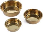 Premium Stainless Steel Dog Bowls Non Slip Pet Feeding Hammered Design Pack of 2