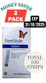 2 X Freestyle Optium Blood Glucose Diabetic Test Strips Box 50 Exp:- 31/10/2025