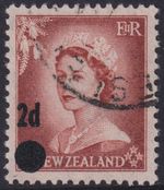 New Zealand 1958 Queen Elizabeth 2d brown overprint with stars ERROR VFU SG 763b