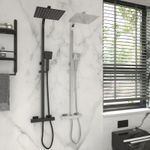 Thermostatic Exposed Shower Mixer Bathroom Twin head Large Square Bar Set