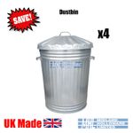 (4) 90 Litre Galvanised Dustbins Tapered Heavy Duty Best UK Made! Package