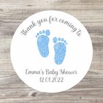 Baby Shower Stickers / Baby Boy Favour / Personalised Footprint Stickers X 48