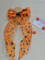 30cm Long Pumpkin Halloween Organza Hair Bow On Alligator Clip