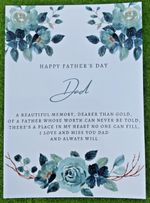 Happy Fathers Day Dad Blue Floral 7"x5" Laminated Memorial Grave Card REF0053