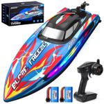 DEERC Fast RC Boat for Pool and Lake with LED Light 20+MPH 40 Mins Self Righting