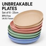 8 Unbreakable Coloured Dinner Plates Tableware 23cm Round Dishes Wheat Straw