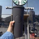 24oz Starbucks Tumbler Black Matte Diamond Studded Cold Drink Cup Real shot Gift