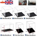 10/35/40cm Clear Acrylic Display Case Perspex Box Plastic Black Base Dustproof
