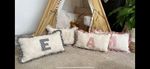Personalised Initial Letter Gingham Ruffle Rectangular Cushion Kids