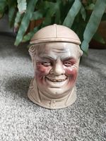 Vintage Majolica Style Figural Man Head Tobacco Jar/Humidor England Pope 