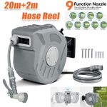 20m+2m Garden Patio Hose Reel Wall Mounted Retractable Auto Rewind Pipe 180° UK