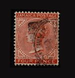 JAMAICA 1905-11 4d RED-BROWN "MCA", SG 48, FINE USED, CAT. £85