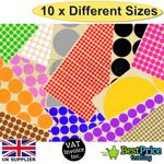ANY SIZE Coloured Dot Stickers Round Spot Circles Dots Paper Labels *13 COLOURS