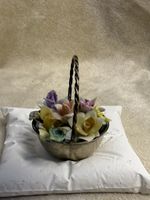 Vintage Teini’s 925 Sterling Silver Basket with Porcelain Flowers – Italy