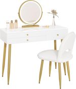 White Dressing Table Wood Makeup Desk with Stool LED Mirror 3 Drawers Bedroom