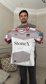 Authentic Hand Signed and Match Worn Alex Lozowski #13 Saracens Shirt