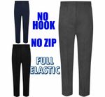 BOYS ALL AROUND FULL ELASTICATED PULL UP SCHOOL TROUSERS NO HOOK CLIP UNIFORM
