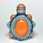 Old Chinese Tibet Silver Enamel Hand Inlay Jewelry coral Snuff Bottle Collection