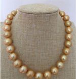 Rare Huge 12-13mm Real South Sea Round Gold Pearl Necklace 14-36 inch 14K Plated