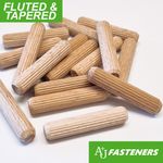Wooden Dowels Chamfered Fluted Pin Wood Dowels - 5mm 6mm 8mm 10mm 12mm - TIMCO