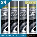 4 x TYRE SHINE SPRAY 300ML WET LOOK TYRE SHINE GLOSS BLACK FINISH CAR VAN BIKE