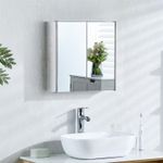 Bathroom Cabinet Double Door Wall Mount Mirror Storage Cupboard Stainless Steel