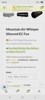 Mountain Air Whisper Silenced EC Motor 150mm Extraction Exhaust Fan Black