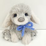 Small Handmade Artist Teddy Bear Bunny Rabbit Alpaca Fabric OOAK Grey White 9"