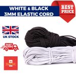 Elastic Cord Black / White Round Cord Hat Face Masks Beading Crafts 3mm Elastic