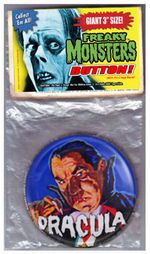 3" MONSTERS BUTTONS! SET OF 6. AUTHENTIC 1960s REPRO! Famous Monsters  FREE SHIP