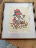 Vintage Hand-Stitched Cross Stitch – Folk / Cottagecore – Framed 18” x 15”
