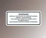 Aviation Safety ADHESIVE DECAL - SPECIAL CERTIFICATE OF AIRWORTHINESS  3" x 7"
