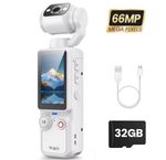 White Portable 2.5K Vlogging Camera with 180° Rotating Lens, Pocket Body Black 