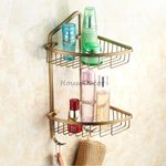 Brass Antique Bathroom Shower Basket Wall Shelf Bath Shampoo Soap Holder Hangers