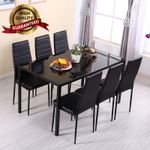 Tempered Glass Top Dining Table Chairs Set Kitchen Dinner Furniture Metal Frame