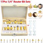 17Pcs 1/4" Tungsten Carbide Tipped TCT Router Bits Shank Wood Sealed Bearing Set
