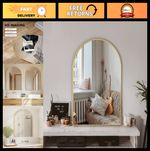 Arched Wall Mirror 36"x24" Metal Frame Vanity Mirror - Gold Finish, Bathroom Dec