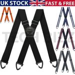UK New Heavy Duty 4 Hook Elastic  Suspenders for Men Trouser Pants Braces Strap