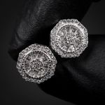 Men's White Gold Plated Hip Hop  Iced Cz Octagonal Shaped Stud Earrings