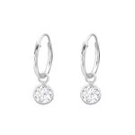 925 Sterling Silver Hoop Sleeper Earrings with Crystal Cubic Zirconia Circle