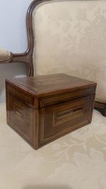 Antique Wooden Tea Caddy Box – Inlaid – Dated 1909 – Edwardian Two Compartment