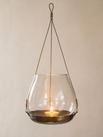 Steel Metal, Glass Hanging Candle Holder 40cm Modern Rustic Lantern Planter Bowl