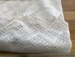 Vintage Pretty Small Embroidered Damask Drawn Thread Crocheted Edge Tablecloth