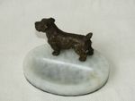 Vintage Cold Painted Bronze Terrier Dog on White Marble Pin Tray
