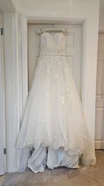 Ivory Lace A-Line Wedding Dress Cap Sleeves V-Neck Button Back