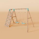 Double Wooden Swing Set With Climbing Wall - Boulder Brook I Waltons