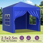 Heavy Duty 2.5x2.5m Pop Up Gazebo Waterproof Marquee with 4 Side Panels - Square