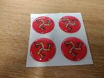 Isle of Man TT Races DOMED sticker/badge - Set of 4 - 25mm  / Legs of Mann RED