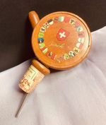 Vintage Swiss Wooden Musical Bottle Pourer Stopper Ivolene Original Labels