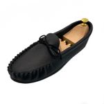 Mens Moccasin Slippers Black Hard Sole Real Leather Slip-On Cooper Footwear